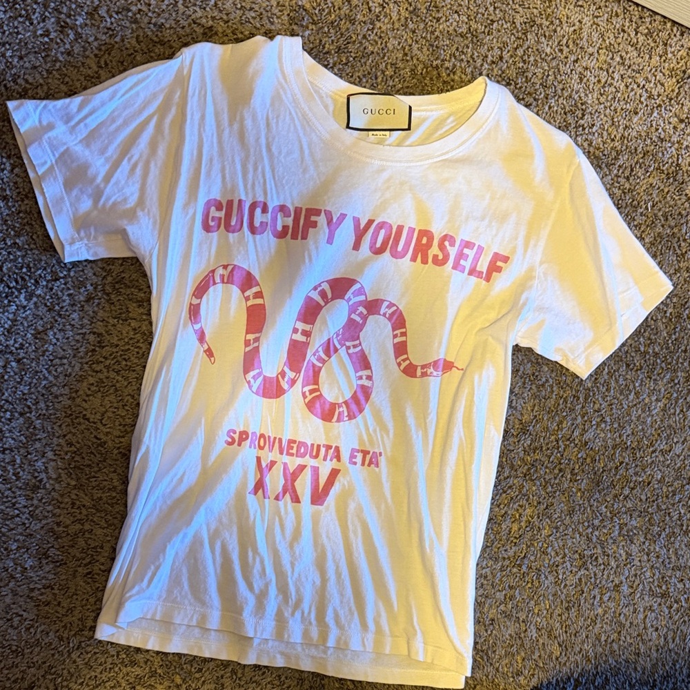 Gucci White Tee with Pink Graphic